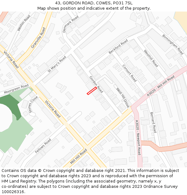 43, GORDON ROAD, COWES, PO31 7SL: Location map and indicative extent of plot