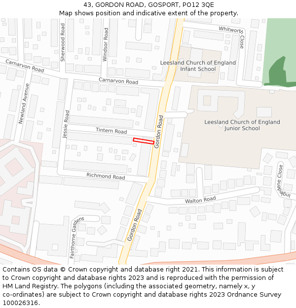 43, GORDON ROAD, GOSPORT, PO12 3QE: Location map and indicative extent of plot