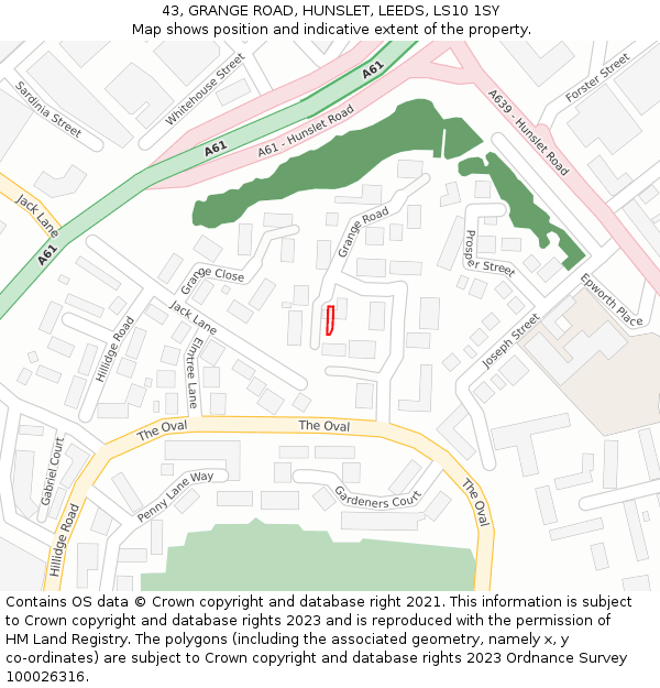 43, GRANGE ROAD, HUNSLET, LEEDS, LS10 1SY: Location map and indicative extent of plot