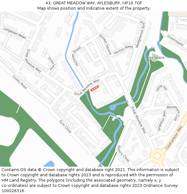 43, GREAT MEADOW WAY, AYLESBURY, HP19 7GF: Location map and indicative extent of plot