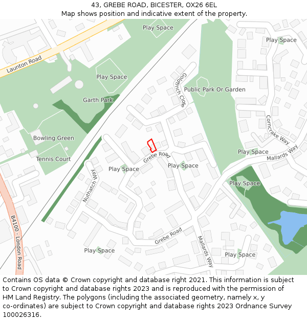43, GREBE ROAD, BICESTER, OX26 6EL: Location map and indicative extent of plot