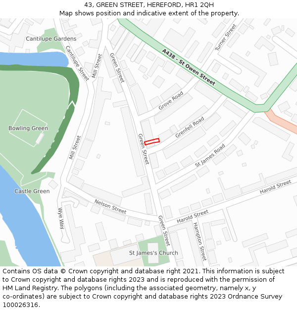 43, GREEN STREET, HEREFORD, HR1 2QH: Location map and indicative extent of plot