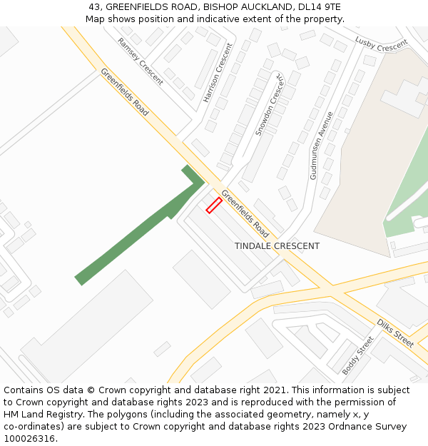 43, GREENFIELDS ROAD, BISHOP AUCKLAND, DL14 9TE: Location map and indicative extent of plot