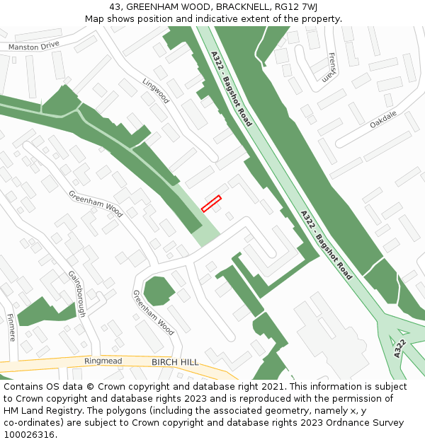 43, GREENHAM WOOD, BRACKNELL, RG12 7WJ: Location map and indicative extent of plot