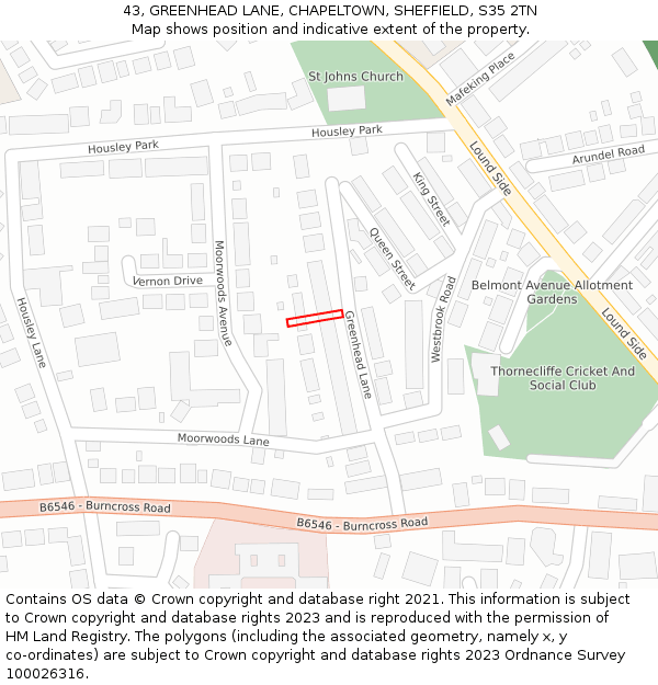 43, GREENHEAD LANE, CHAPELTOWN, SHEFFIELD, S35 2TN: Location map and indicative extent of plot
