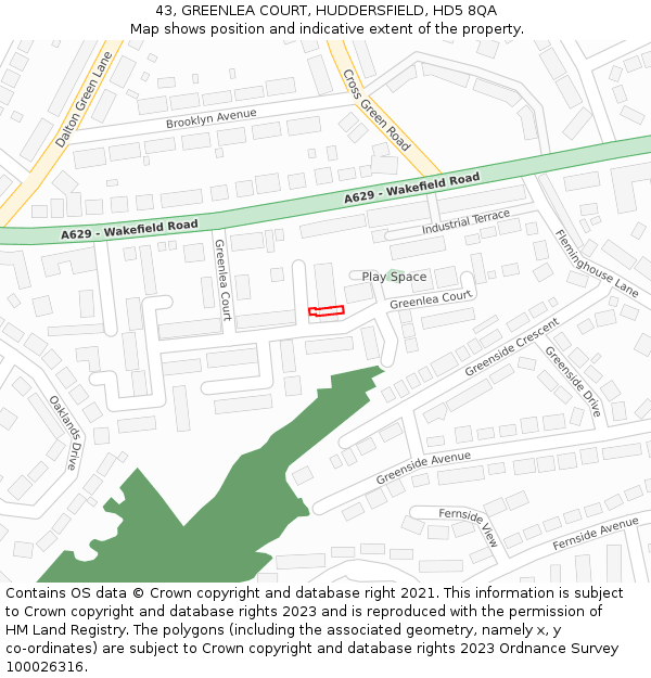 43, GREENLEA COURT, HUDDERSFIELD, HD5 8QA: Location map and indicative extent of plot