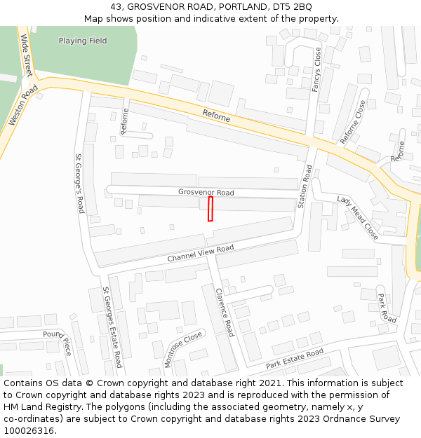43, GROSVENOR ROAD, PORTLAND, DT5 2BQ: Location map and indicative extent of plot