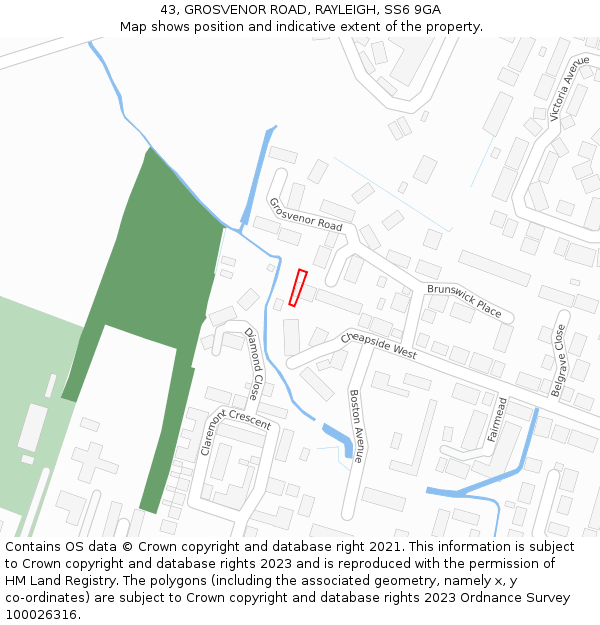 43, GROSVENOR ROAD, RAYLEIGH, SS6 9GA: Location map and indicative extent of plot