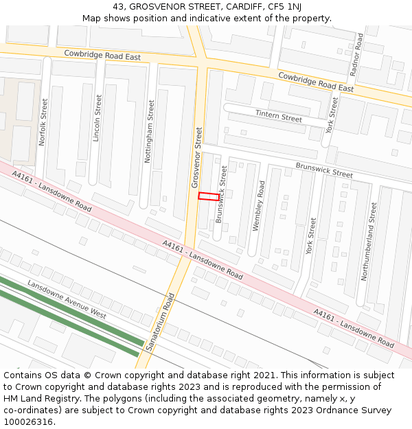 43, GROSVENOR STREET, CARDIFF, CF5 1NJ: Location map and indicative extent of plot