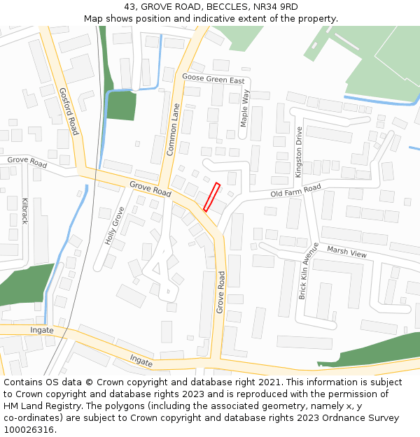 43, GROVE ROAD, BECCLES, NR34 9RD: Location map and indicative extent of plot