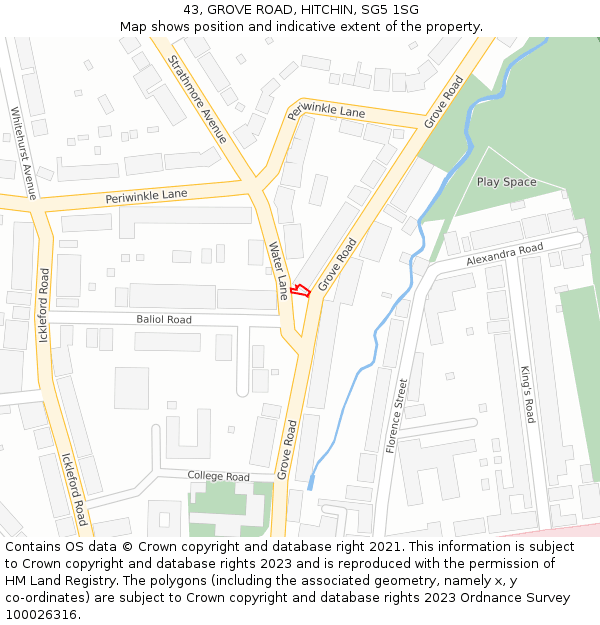 43, GROVE ROAD, HITCHIN, SG5 1SG: Location map and indicative extent of plot