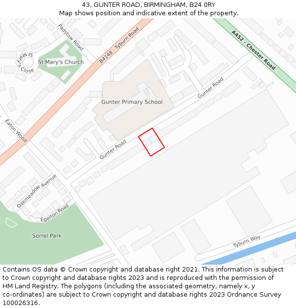 43, GUNTER ROAD, BIRMINGHAM, B24 0RY: Location map and indicative extent of plot