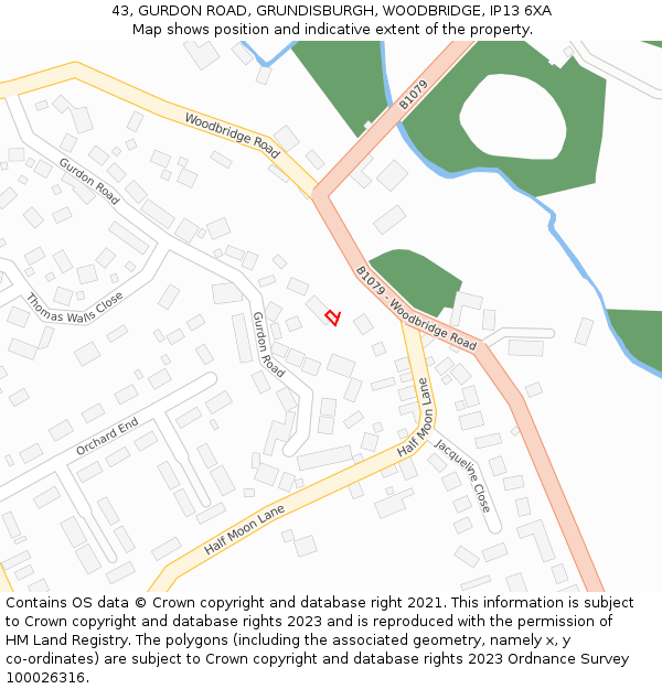 43, GURDON ROAD, GRUNDISBURGH, WOODBRIDGE, IP13 6XA: Location map and indicative extent of plot