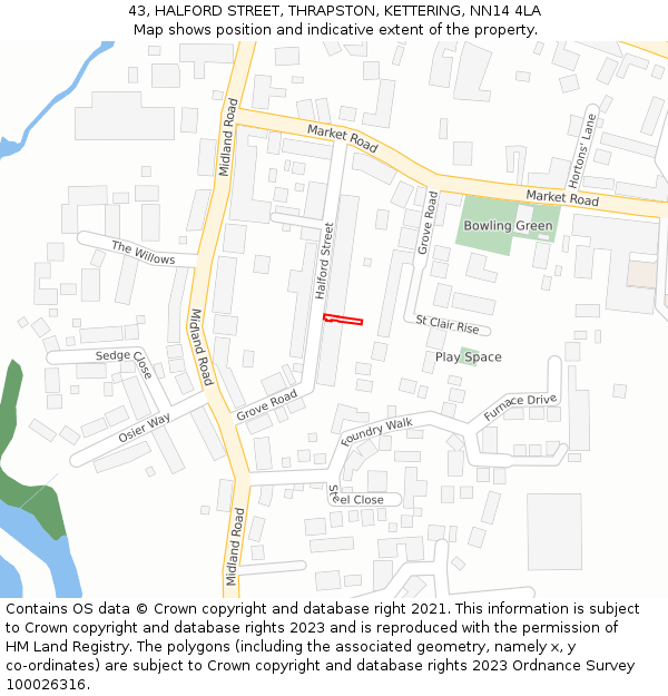 43, HALFORD STREET, THRAPSTON, KETTERING, NN14 4LA: Location map and indicative extent of plot