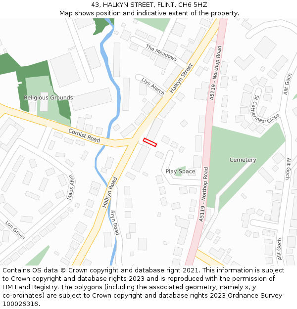 43, HALKYN STREET, FLINT, CH6 5HZ: Location map and indicative extent of plot