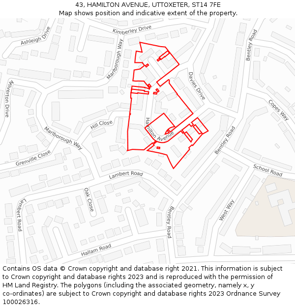 43, HAMILTON AVENUE, UTTOXETER, ST14 7FE: Location map and indicative extent of plot