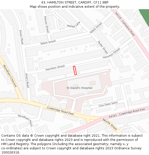 43, HAMILTON STREET, CARDIFF, CF11 9BP: Location map and indicative extent of plot