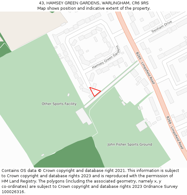 43, HAMSEY GREEN GARDENS, WARLINGHAM, CR6 9RS: Location map and indicative extent of plot