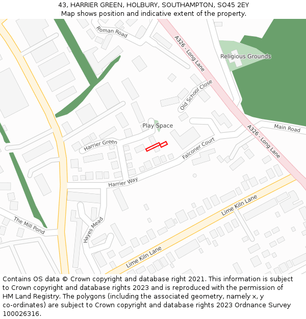 43, HARRIER GREEN, HOLBURY, SOUTHAMPTON, SO45 2EY: Location map and indicative extent of plot