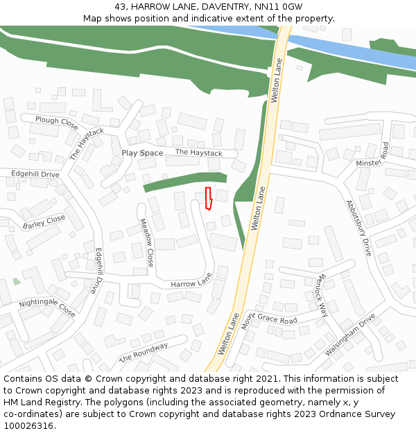 43, HARROW LANE, DAVENTRY, NN11 0GW: Location map and indicative extent of plot