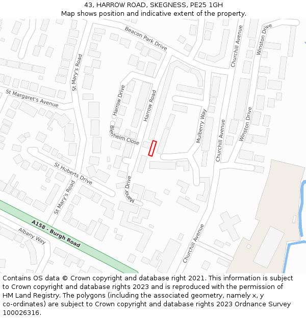 43, HARROW ROAD, SKEGNESS, PE25 1GH: Location map and indicative extent of plot