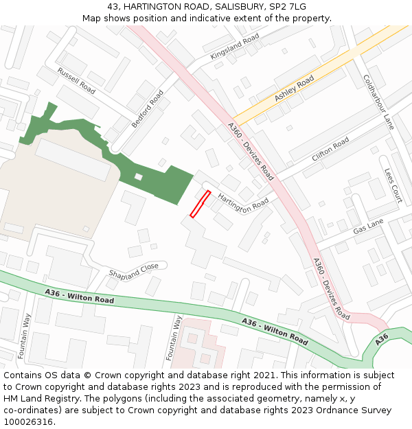 43, HARTINGTON ROAD, SALISBURY, SP2 7LG: Location map and indicative extent of plot