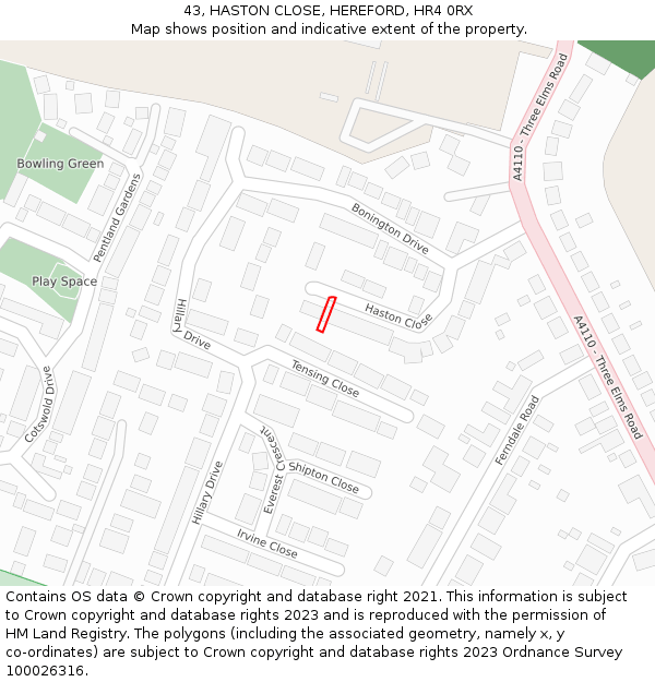 43, HASTON CLOSE, HEREFORD, HR4 0RX: Location map and indicative extent of plot