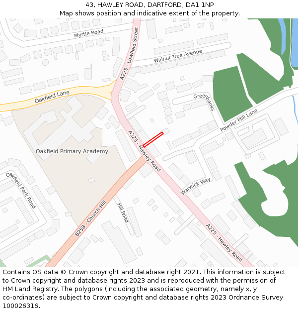 43, HAWLEY ROAD, DARTFORD, DA1 1NP: Location map and indicative extent of plot
