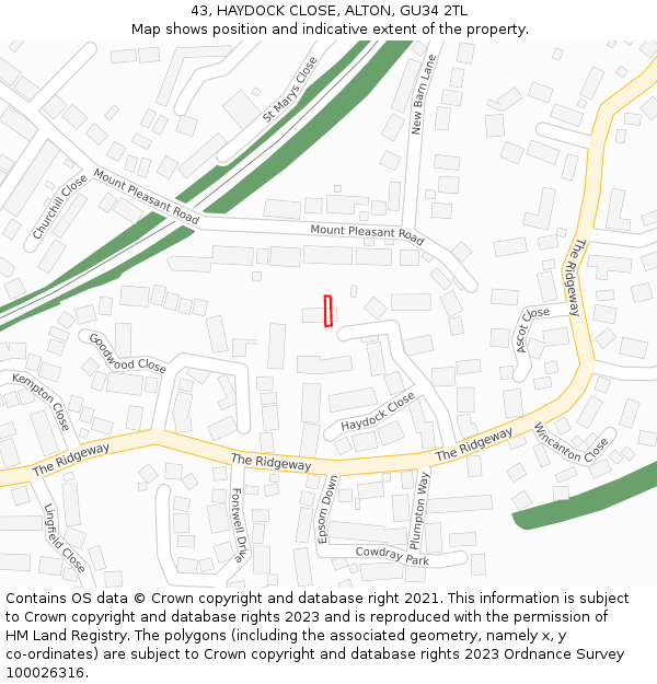 43, HAYDOCK CLOSE, ALTON, GU34 2TL: Location map and indicative extent of plot