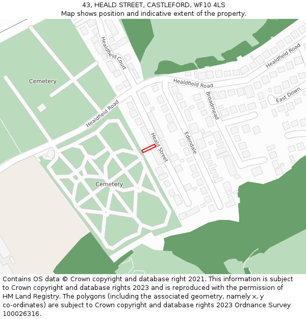 43, HEALD STREET, CASTLEFORD, WF10 4LS: Location map and indicative extent of plot
