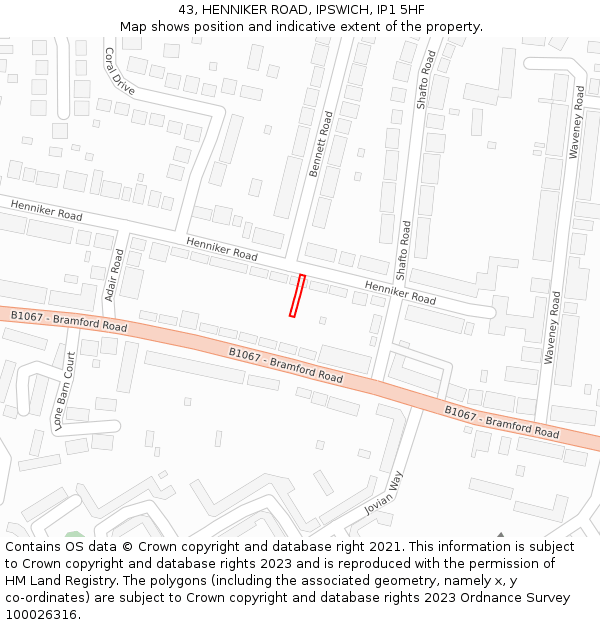 43, HENNIKER ROAD, IPSWICH, IP1 5HF: Location map and indicative extent of plot