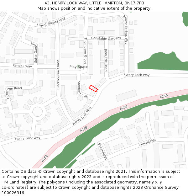 43, HENRY LOCK WAY, LITTLEHAMPTON, BN17 7FB: Location map and indicative extent of plot
