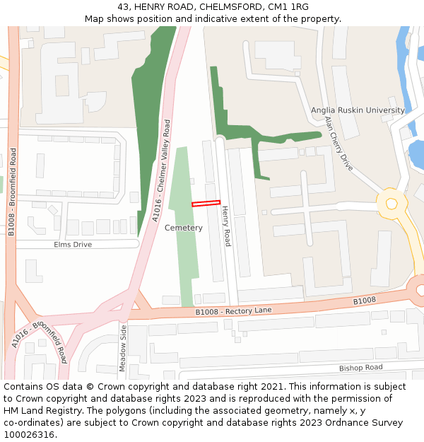 43, HENRY ROAD, CHELMSFORD, CM1 1RG: Location map and indicative extent of plot