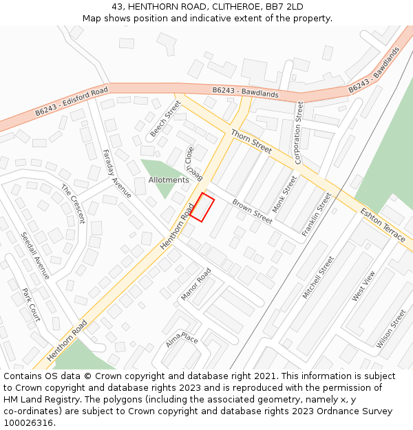 43, HENTHORN ROAD, CLITHEROE, BB7 2LD: Location map and indicative extent of plot
