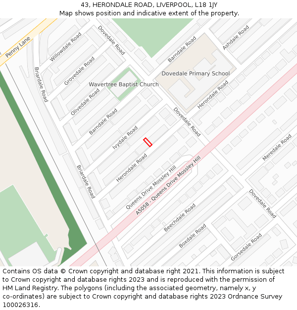 43, HERONDALE ROAD, LIVERPOOL, L18 1JY: Location map and indicative extent of plot