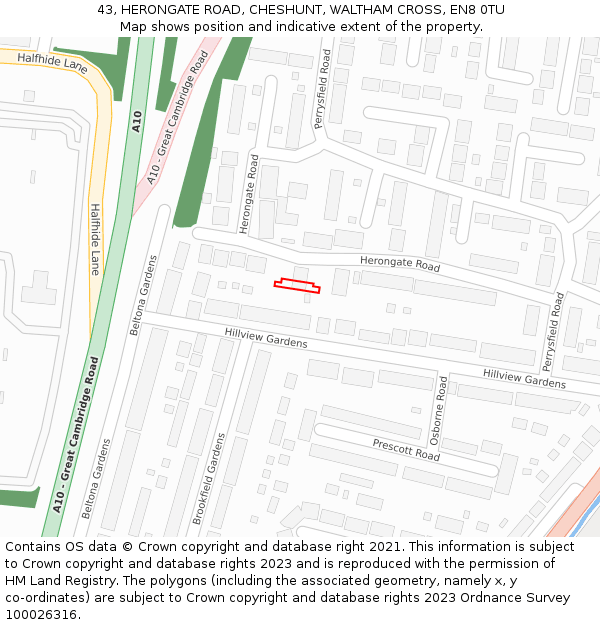 43, HERONGATE ROAD, CHESHUNT, WALTHAM CROSS, EN8 0TU: Location map and indicative extent of plot