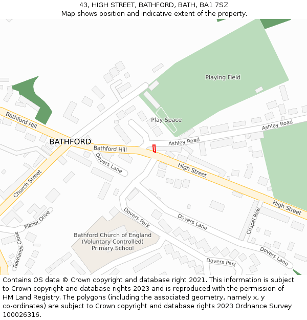 43, HIGH STREET, BATHFORD, BATH, BA1 7SZ: Location map and indicative extent of plot