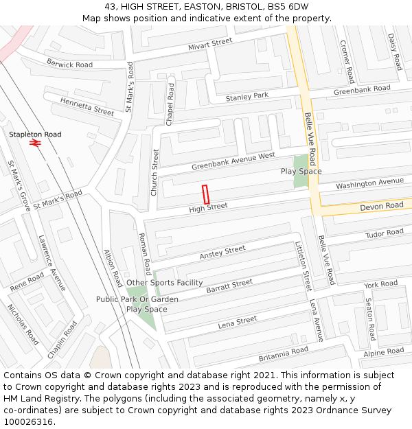 43, HIGH STREET, EASTON, BRISTOL, BS5 6DW: Location map and indicative extent of plot