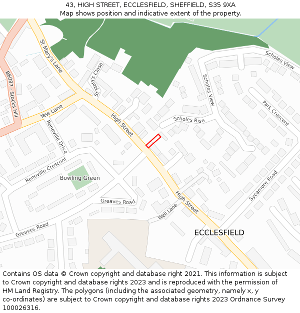 43, HIGH STREET, ECCLESFIELD, SHEFFIELD, S35 9XA: Location map and indicative extent of plot