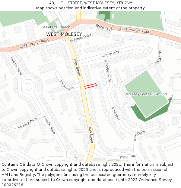 43, HIGH STREET, WEST MOLESEY, KT8 2NA: Location map and indicative extent of plot