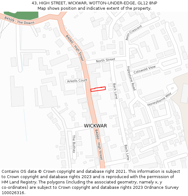 43, HIGH STREET, WICKWAR, WOTTON-UNDER-EDGE, GL12 8NP: Location map and indicative extent of plot