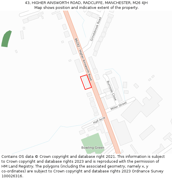 43, HIGHER AINSWORTH ROAD, RADCLIFFE, MANCHESTER, M26 4JH: Location map and indicative extent of plot