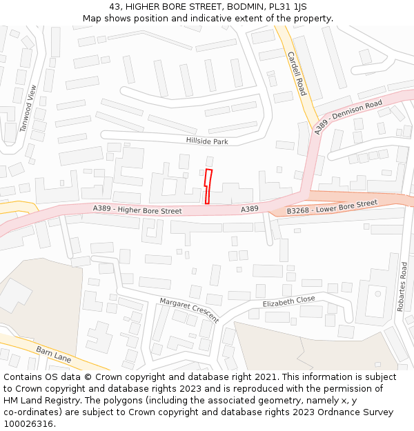 43, HIGHER BORE STREET, BODMIN, PL31 1JS: Location map and indicative extent of plot
