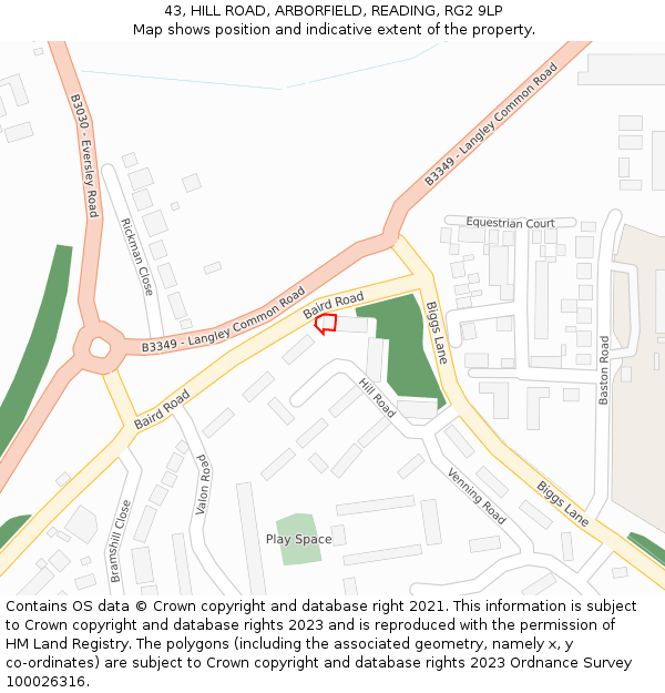 43, HILL ROAD, ARBORFIELD, READING, RG2 9LP: Location map and indicative extent of plot