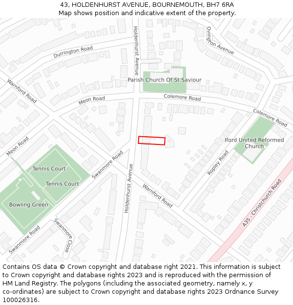 43, HOLDENHURST AVENUE, BOURNEMOUTH, BH7 6RA: Location map and indicative extent of plot
