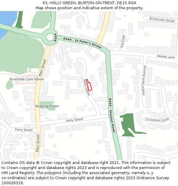 43, HOLLY GREEN, BURTON-ON-TRENT, DE15 9GA: Location map and indicative extent of plot