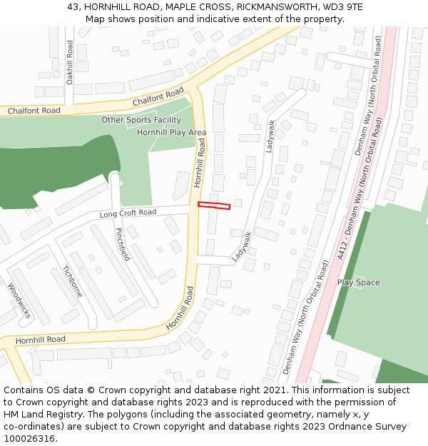 43, HORNHILL ROAD, MAPLE CROSS, RICKMANSWORTH, WD3 9TE: Location map and indicative extent of plot