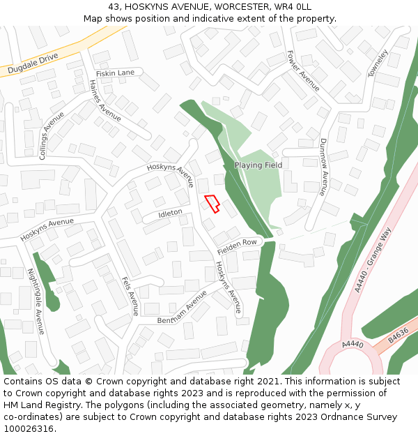 43, HOSKYNS AVENUE, WORCESTER, WR4 0LL: Location map and indicative extent of plot