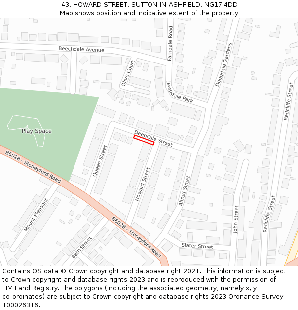 43, HOWARD STREET, SUTTON-IN-ASHFIELD, NG17 4DD: Location map and indicative extent of plot