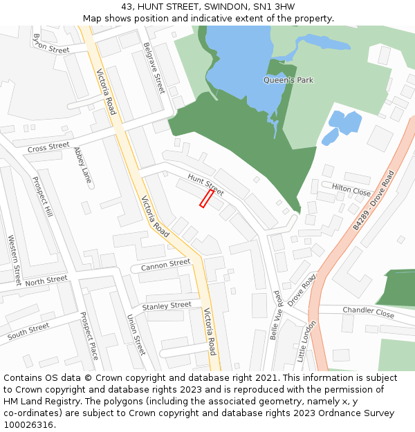 43, HUNT STREET, SWINDON, SN1 3HW: Location map and indicative extent of plot
